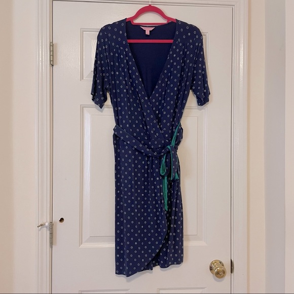 primark blue wrap dress Peggy Wrap Dress in Green Polka Dot | Vintage 1940s Style Wrap Dress
